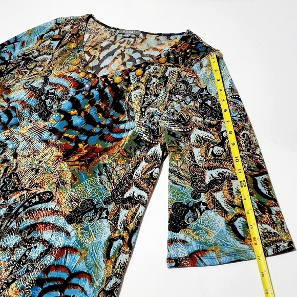 Roz & Ali Vibrant Beaded V-neck Bell Sleeve Blouse (MP) - Picture 10 of 10